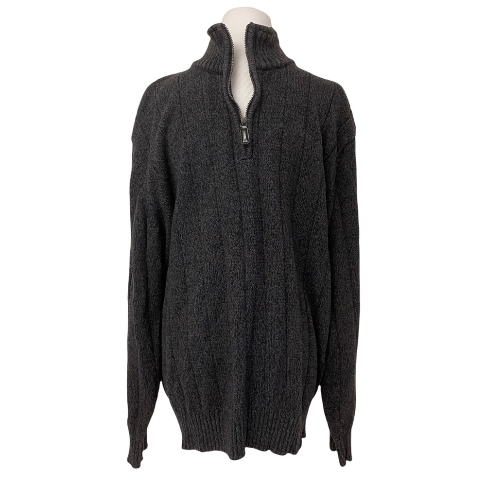 Oscar De La Renta XL Cotton Blend Black Long Sleeve 1/4 Zip Pullover Sweater